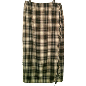 Cambridge Country Black White Plaid Wool Blend Fringe Straight Wrap Skirt 12
